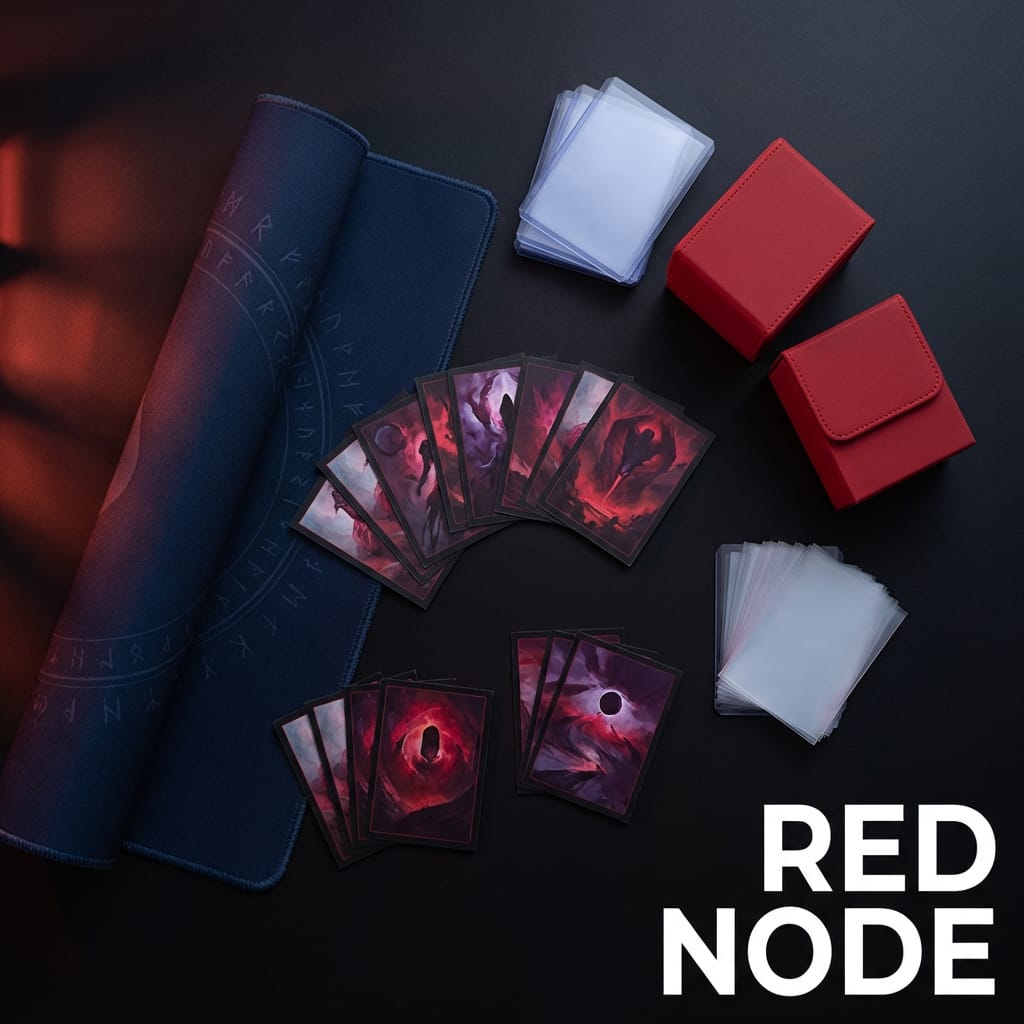 Red Node secondary media - Deck-box and playmat tabletop setup